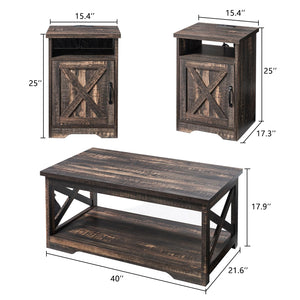 3-Piece Farmhouse Table Set with Charging Station & USB Ports