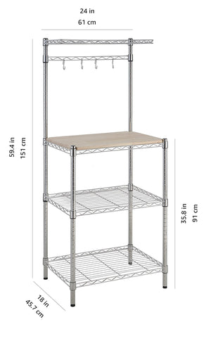 Kitchen Baker's Rack with Wood Countertop & Wire Shelves