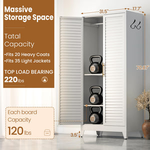 71" Metal Wardrobe Closet with Louvered Doors & Adjustable Shelves