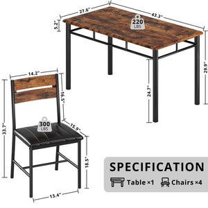 5-Piece Dining Table Set for 4 with Upholstered Chairs