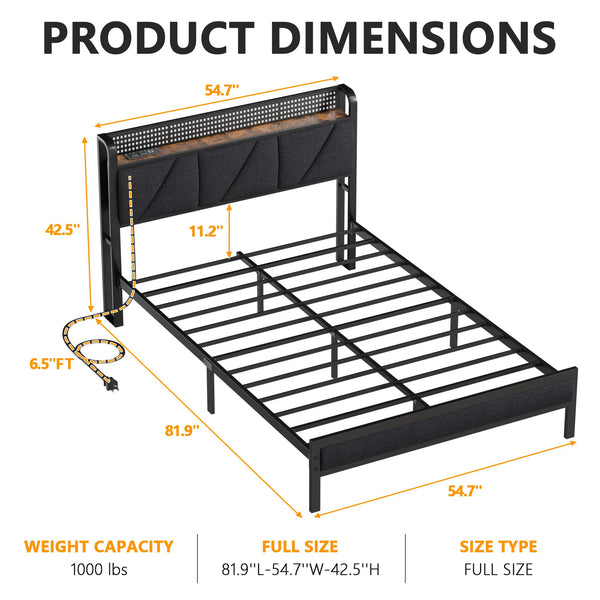 Metal Platform Bed Frame with LED Headboard & Charging Station