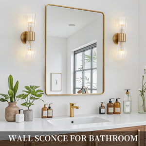 Mid-Century Modern 2-Light Wall Sconce – Gold Glass Shade
