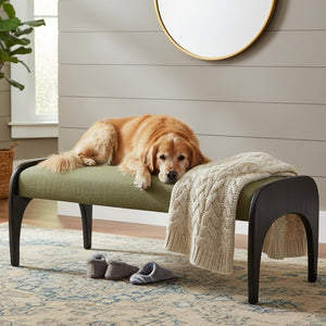Modern Upholstered Ottoman Bench with Solid Wood Legs