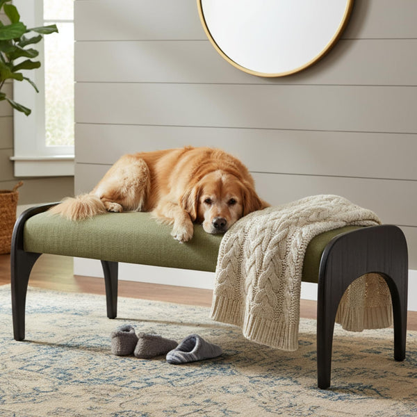 Modern Upholstered Ottoman Bench with Solid Wood Legs