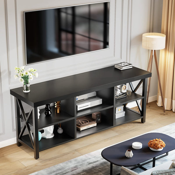 55 Inch Farmhouse TV Stand for 65 Inch TVs with 6 Storage Compartments