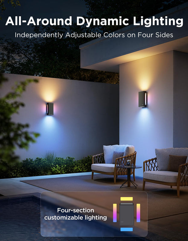 Outdoor Smart Wall Light RGBICWW Up Down Porch Sconce IP66 Waterproof