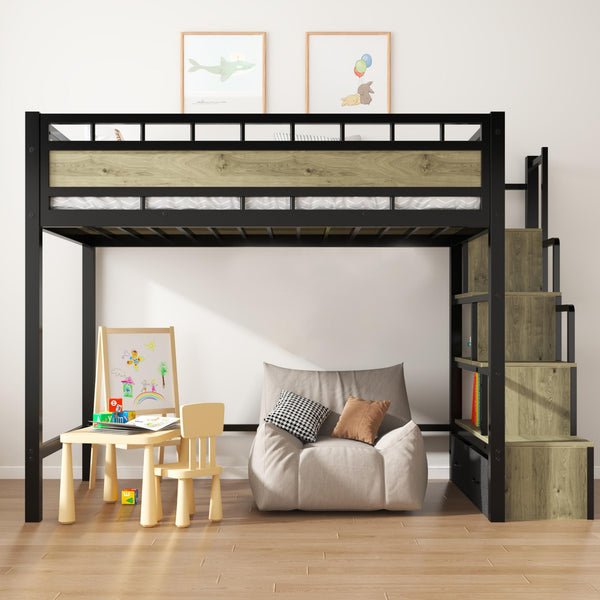 Twin Loft Bed with Storage Stairs & Drawers – Heavy Duty Metal