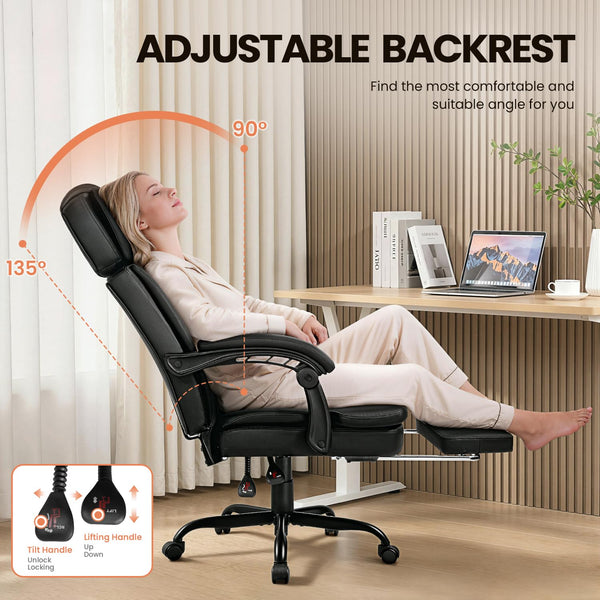 Big and Tall Office Chair 400 lbs with Footrest & Reclining