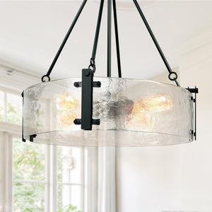 Round Textured Glass Chandelier with Adjustable Hanging Height