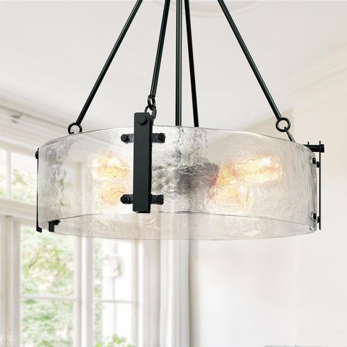 Round Textured Glass Chandelier with Adjustable Hanging Height
