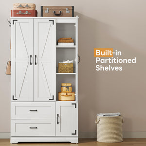 Farmhouse Wardrobe Closet with 4 Doors & 2 Drawers – 71" H