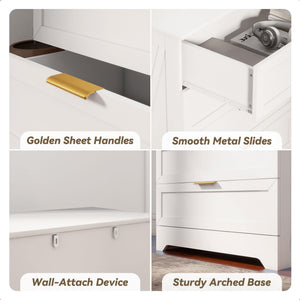 4-Drawer Dresser with Golden Handles – White, Wash Grey, Light Oak
