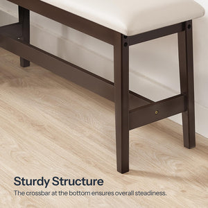 Bamboo Dining Bench with Upholstered PU Leather Seat
