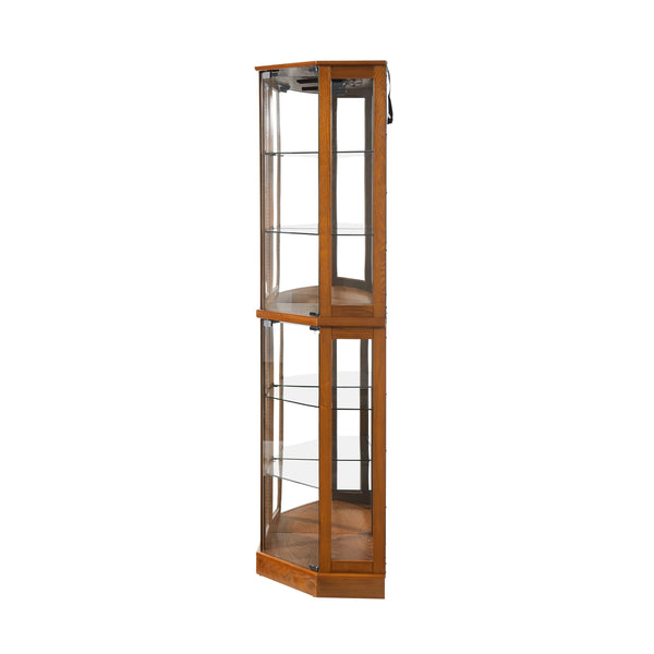 Lighted Corner Curio Cabinet with Glass Doors & Adjustable Shelves
