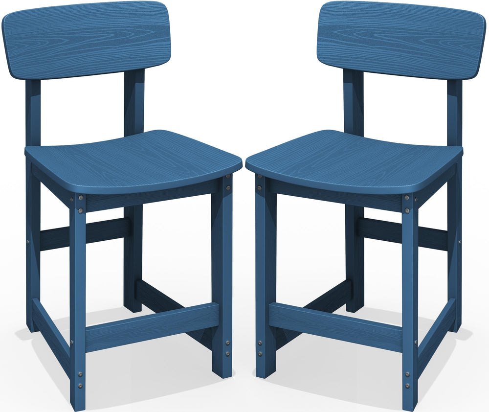 Outdoor Bar Stools Set of 2 with Back – Counter Height HDPE Patio Barstools