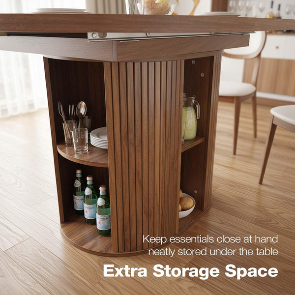 Extendable Round Dining Table 43–59 Inch with Storage Shelf
