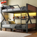 Metal Bunk Bed with LED Light & Storage Shelf