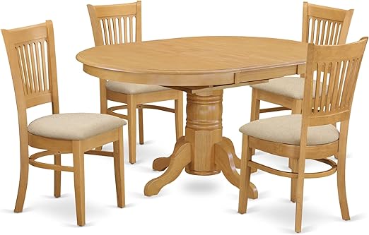 7-Piece Oval Dining Table Set with Butterfly Leaf & 6 Upholstered Chairs