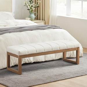52.7" Upholstered Bedroom Bench – Boucle Fabric, Solid Wood Frame, Multi-Use