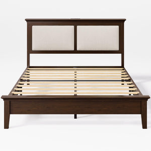 Wood Bed Frame with LED Headboard & Charging Station