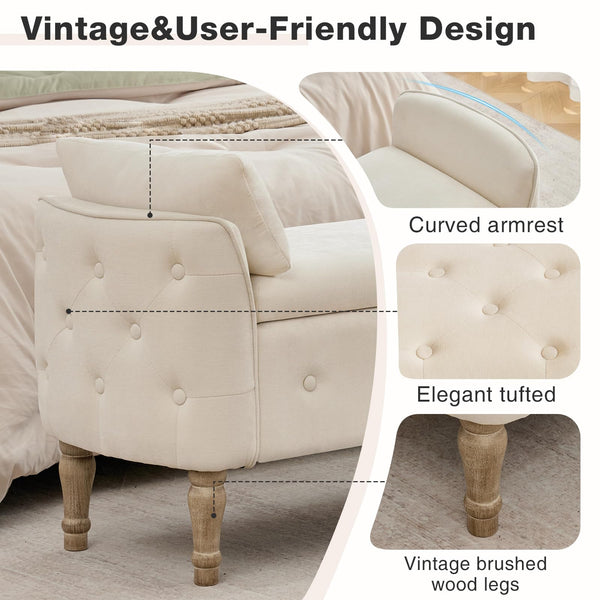 67" King Size Storage Bench with Hidden Storage & Wood Legs