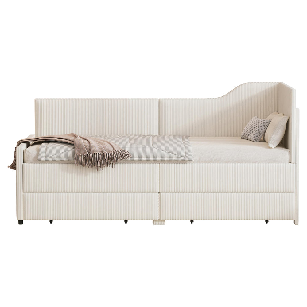 Twin L-Shaped Upholstered Daybed with Storage Drawers