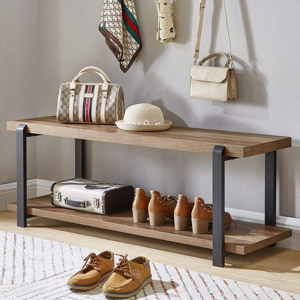 Industrial Entryway Storage Bench with Steel Frame — 47 Inch