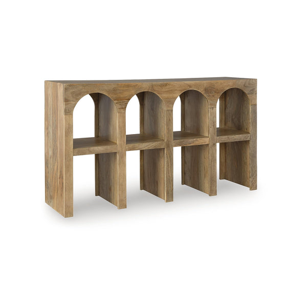Mango Wood Console Sofa Table with 4 Shelves – Light Brown