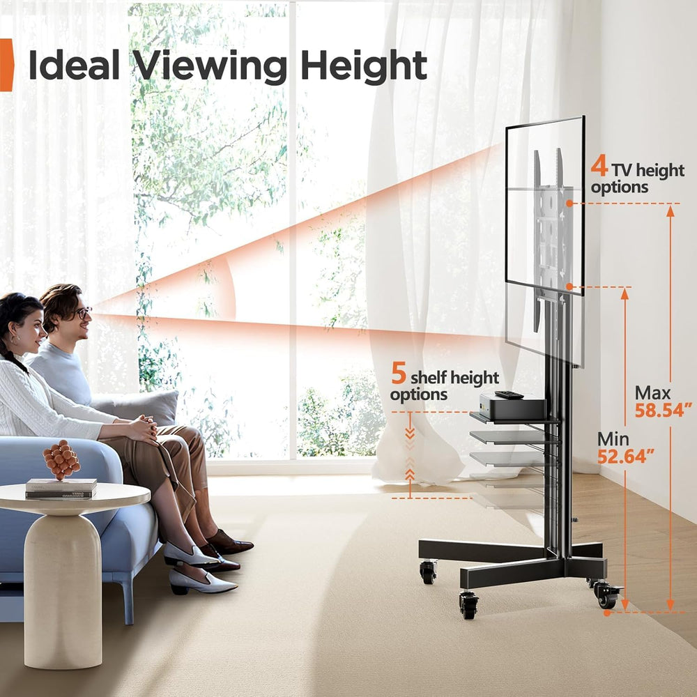 Rolling TV Stand with Wheels & Lockable Casters