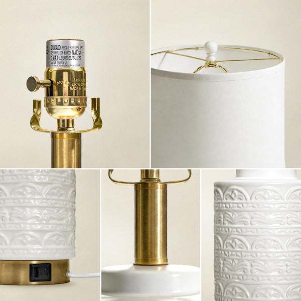 Ceramic Bedside Lamp Set of 2 with Dual USB Ports
