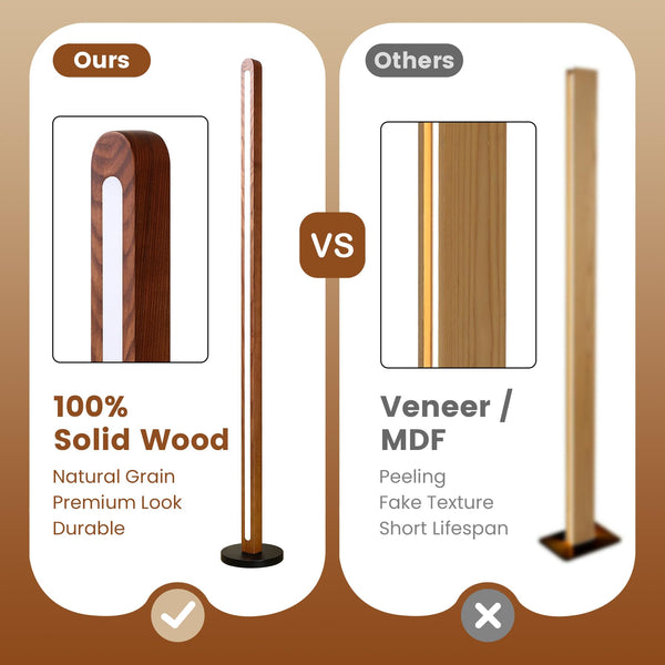 Solid Wood Dimmable LED Floor Lamp with Remote & Foot Switch