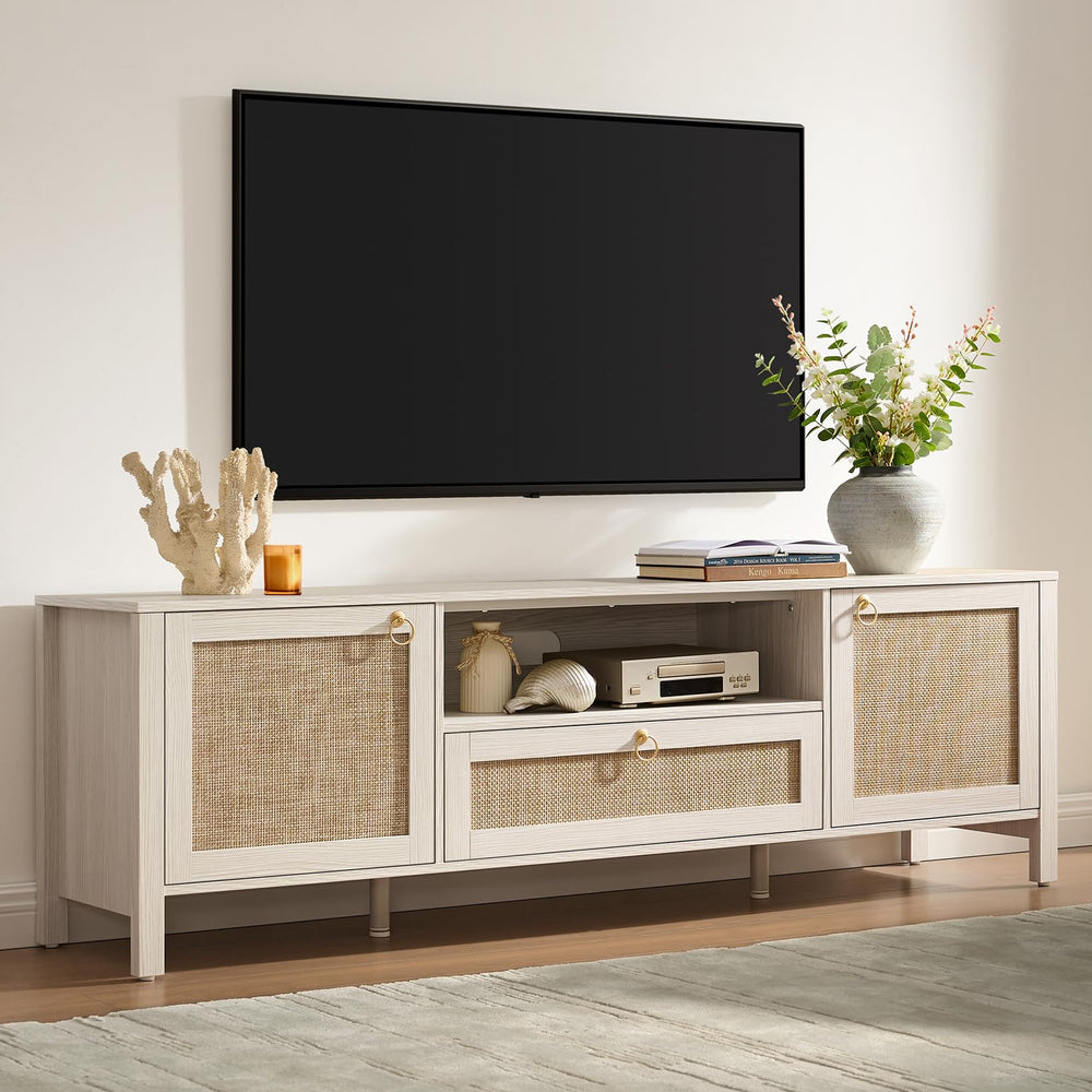 Rattan TV Stand with Drawer & Storage Cabinets