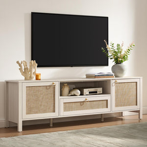 Rattan TV Stand with Drawer & Storage Cabinets