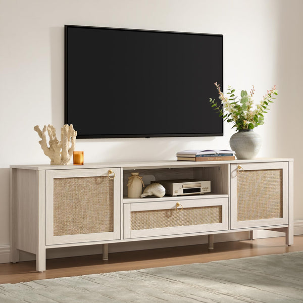 Rattan TV Stand with Drawer & Storage Cabinets