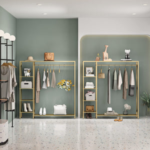 Gold Freestanding Clothing Rack with Shelves