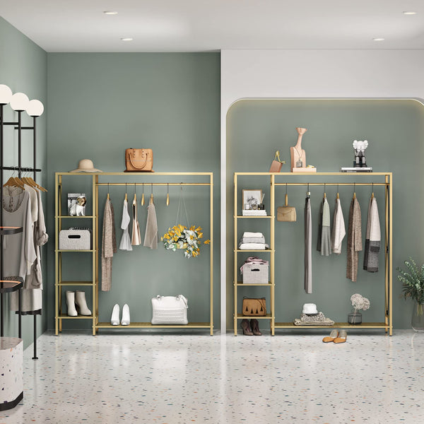 Gold Freestanding Clothing Rack with Shelves