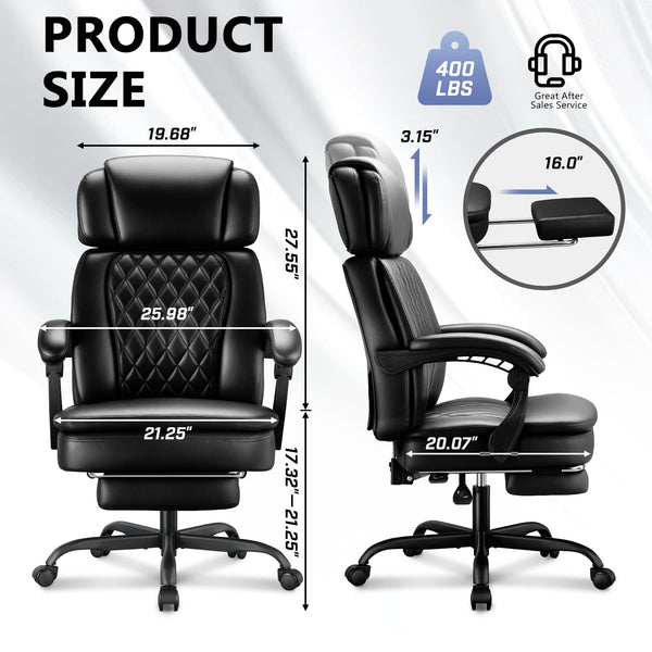400lbs Big & Tall Executive Office Chair with Footrest