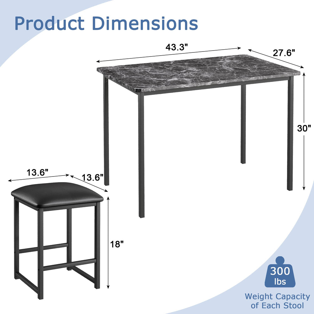 5-Piece Dining Table Set with Faux Marble Top & 4 PU Stools