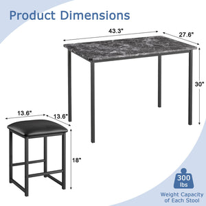 5-Piece Dining Table Set with Faux Marble Top & 4 PU Stools