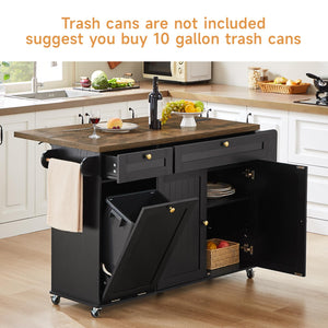 60" Kitchen Island Cart with Power Outlet & Drop Leaf