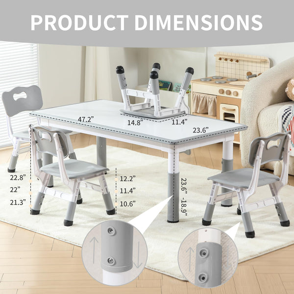 Height Adjustable Kids Table and 4 Chairs Set