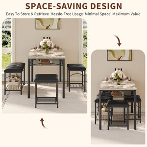 Dining Table Set for 4 with Benches & Stools
