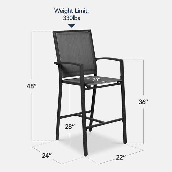 Outdoor Bar Stools Set of 2 – All-Weather Mesh with Armrest