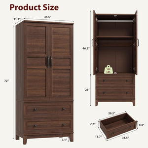Armoire Wardrobe Cabinet with 2 Doors & 2 Drawers
