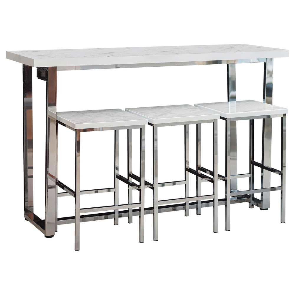 4-Piece Counter Height Dining Set – White Faux Marble & Chrome