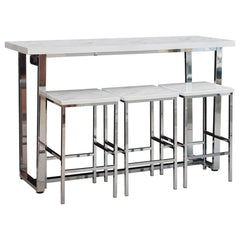 4-Piece Counter Height Dining Set – White Faux Marble & Chrome