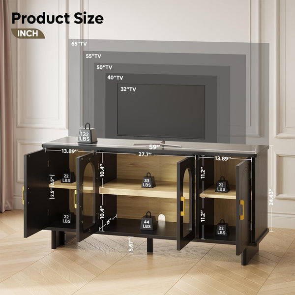 59" TV Stand with Glass Doors & Adjustable Shelves