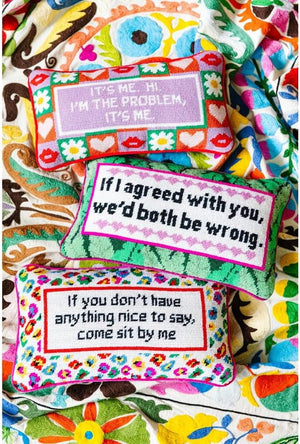 Needlepoint Throw Pillow – Come Sit by Me | 9" x 15" Pink Accent Pillow