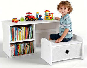 Kids Bookshelf with Reading Nook and Storage Bench