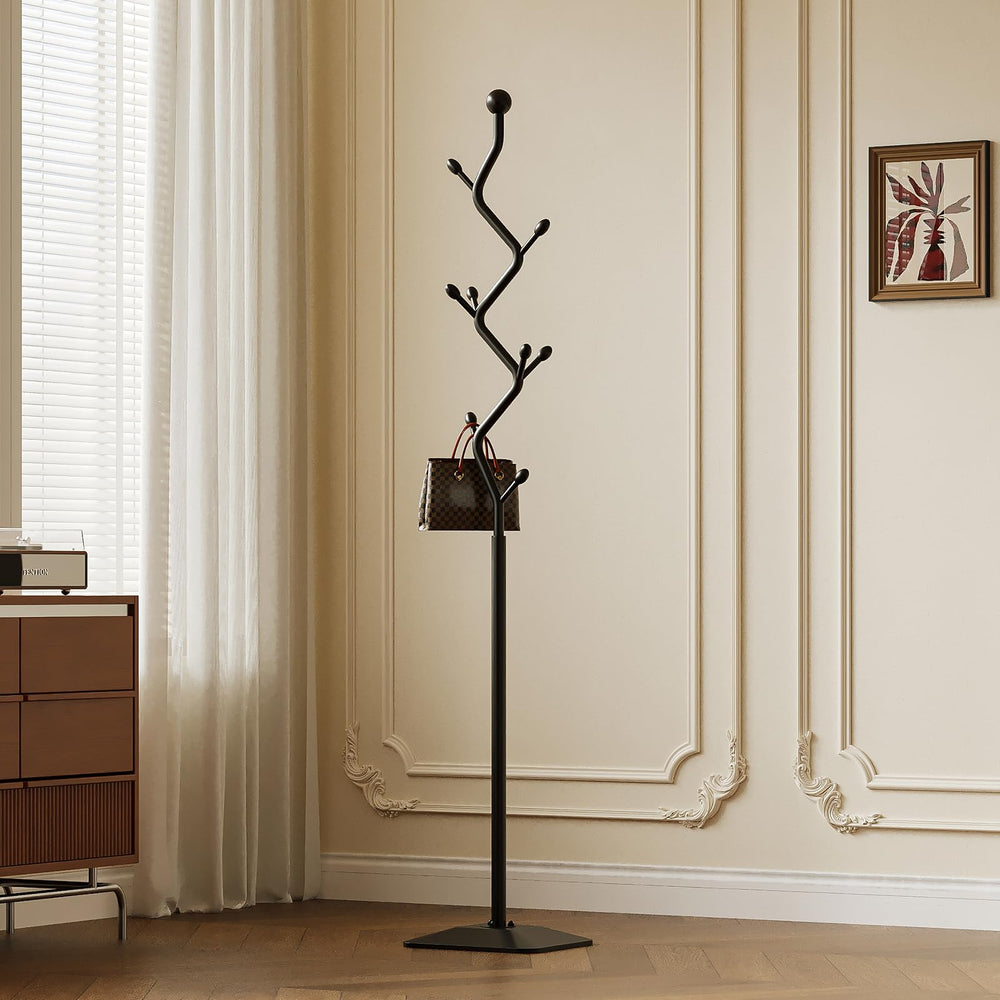Metal Coat Rack Freestanding with 8 Hooks and Rectangular Base